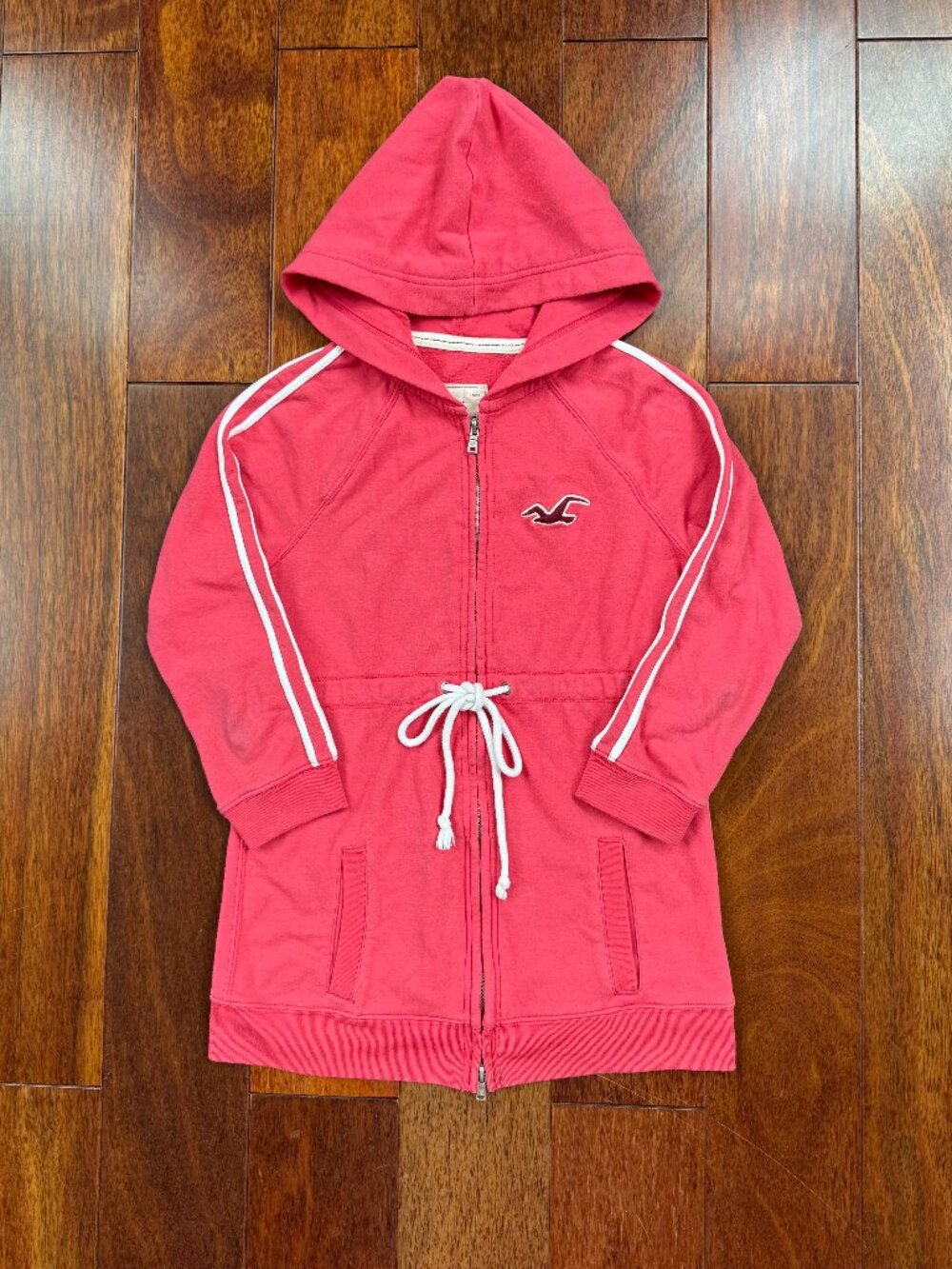 Vtg Y2K Hollister Pink Hoodie Size M Babydoll Full Zip Drawstring Waist School